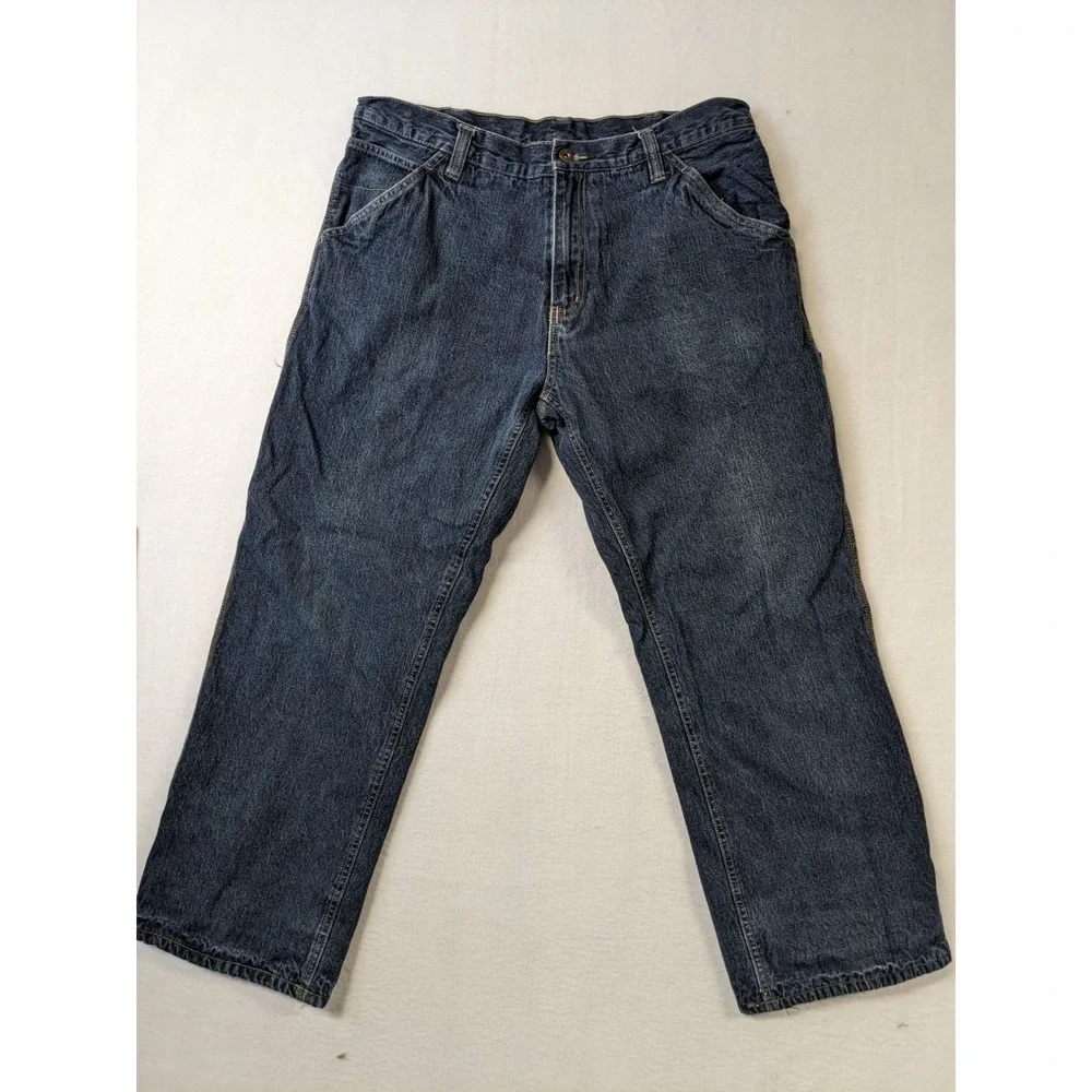 Faded Glory Mens Lined Denim Carpenter Jeans 38 x 32 Relaxed Fit Blue